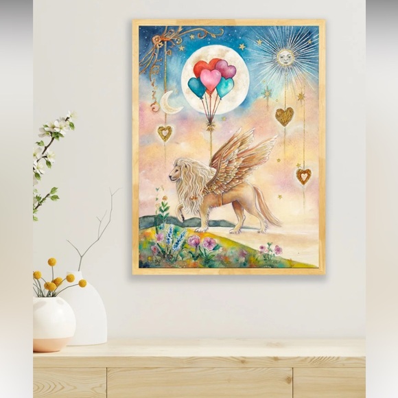 Winged Lion, Heart Balloons: Celestial Guardian of the Heartlight Fine Art Print - Picture 6 of 8